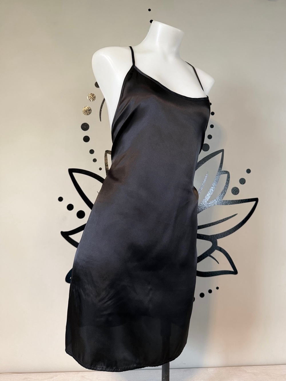 Sisley Black Satin Slip Mini Dress / Long Cami Top